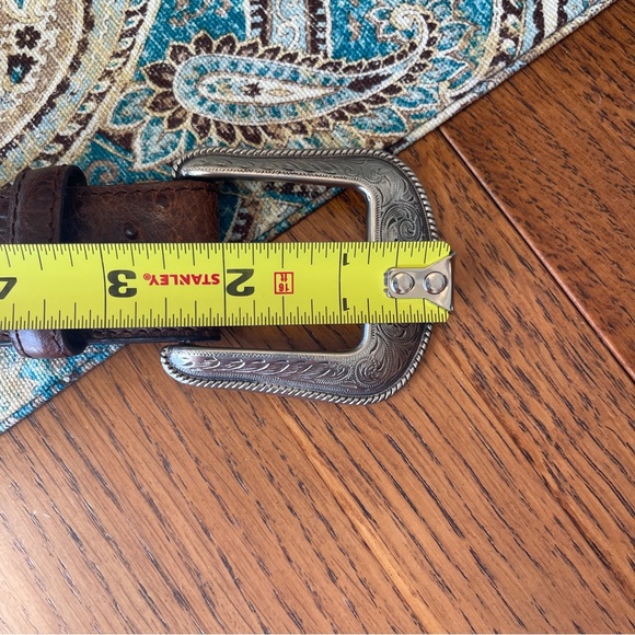 3D Genuine Leather Ostrich statement belt western silver tone engraved buckle 40 - Picture 8 of 11